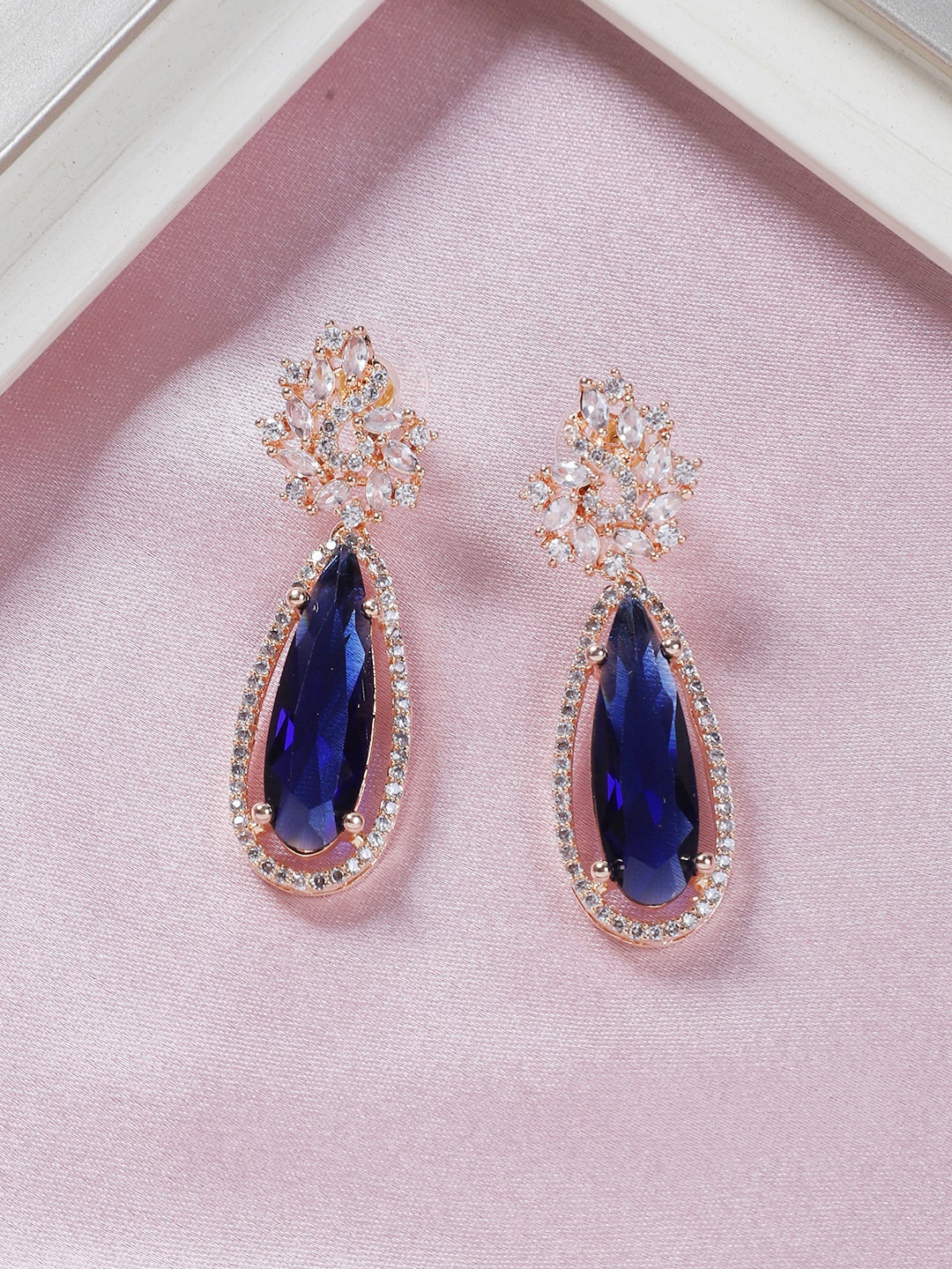

STEORRA JEWELS Rhodium-Plated American Diamond Drop Earrings, Silver