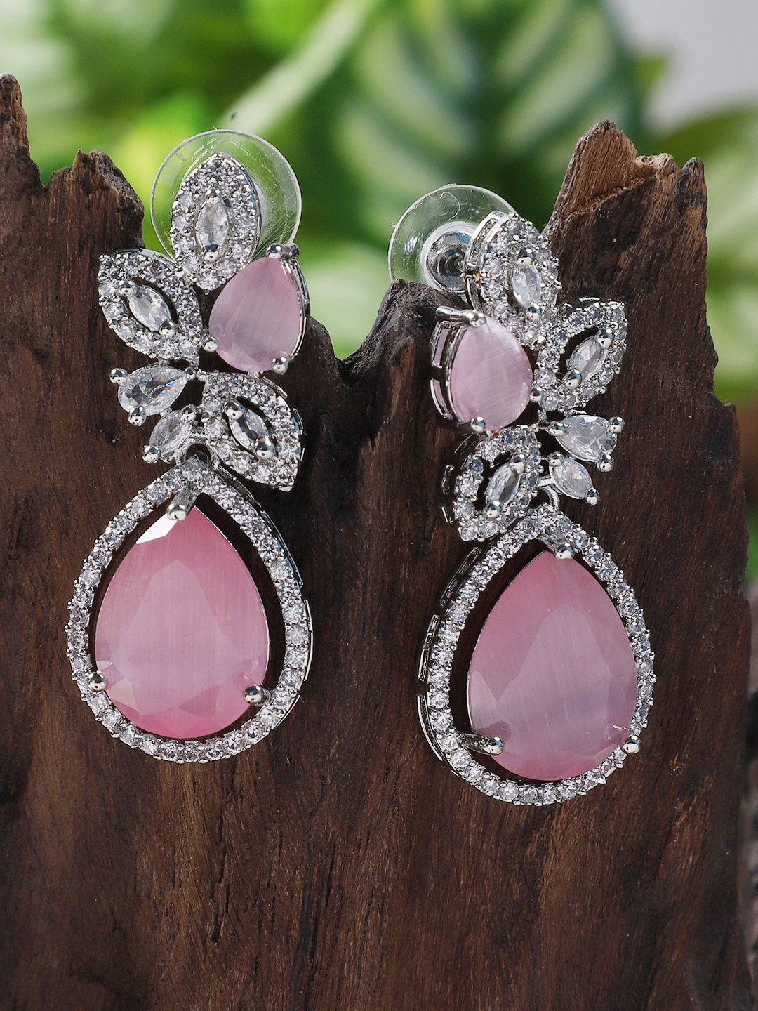 

STEORRA JEWELS Rhodium-Plated American Diamond Drop Earrings, Silver