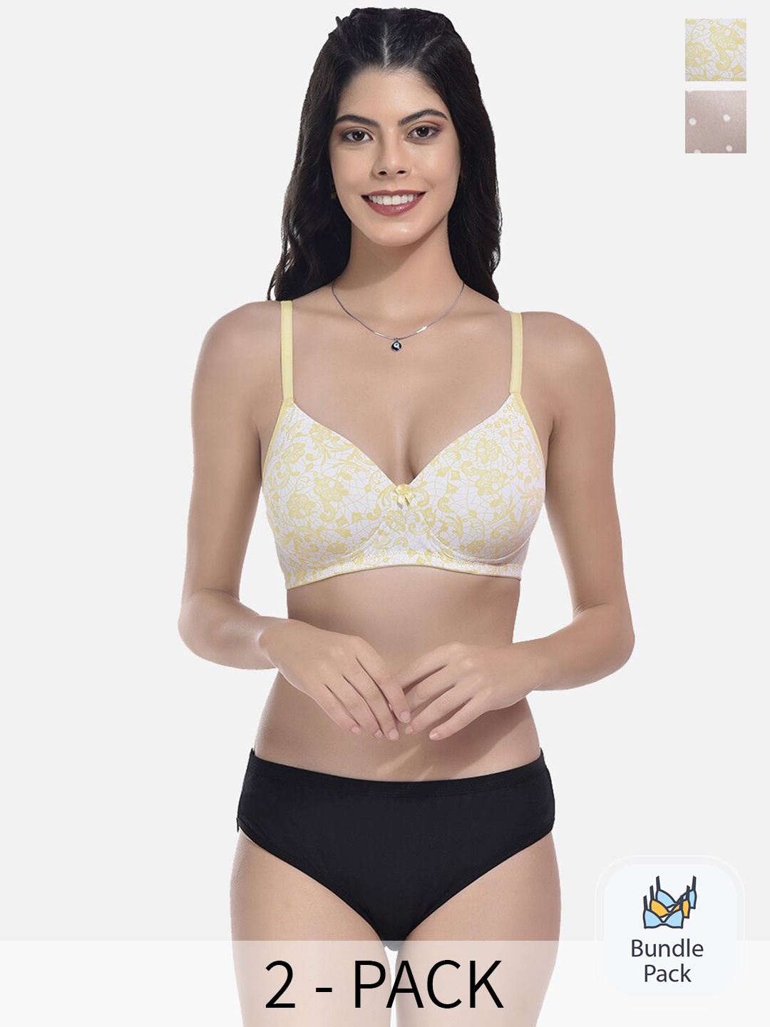 

StyFun Pack Of 2 Self Designed Padded Lingerie Set NEW_Set_SLK-Ai_Yellow_SLK-Aj_Golden_B