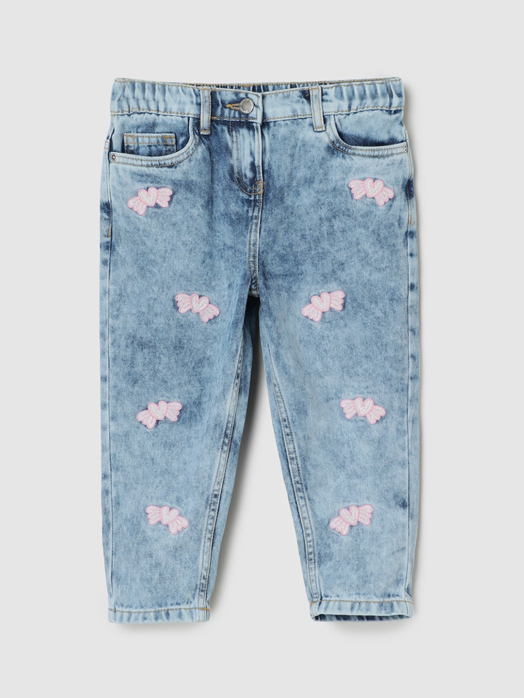 

max Girls Embroidered Heavy Fade Mid-Rise Pure Cotton Stretchable Jeans, Blue