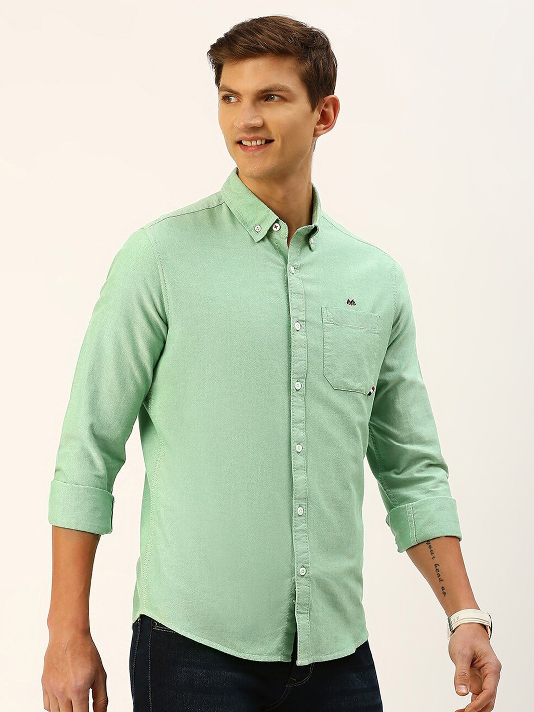

Thomas Scott Cotton Button-Down Collar Twill Classic Slim Fit Opaque Casual Shirt, Green