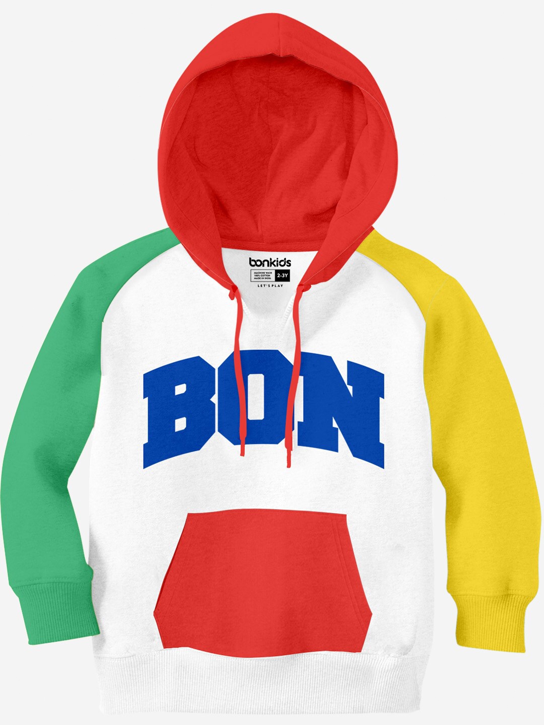 

BONKIDS Boys Colourblocked Hooded Cotton Sweatshirt, White