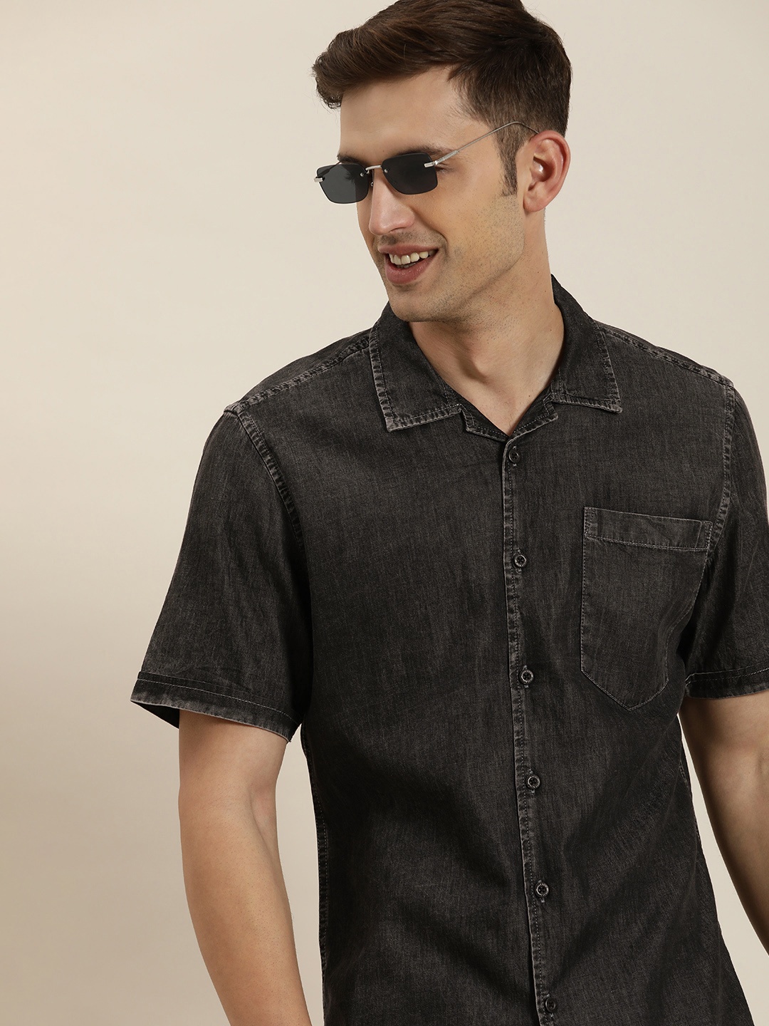 

HERE&NOW Men Opaque Solid Casual Shirt, Charcoal