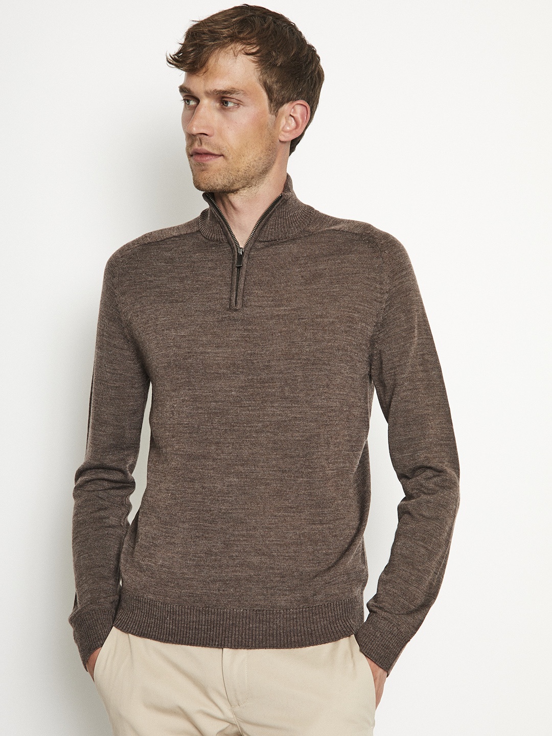 

Bruun & Stengade Mock Collar Acrylic Wool Pullover, Brown