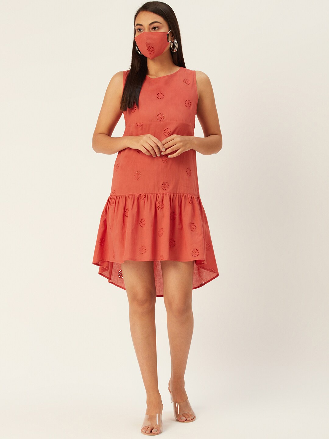 

Stylecast X KPOP Self Design Sleeveless Gathered Tiered Cotton Drop-Waist Dress, Burgundy