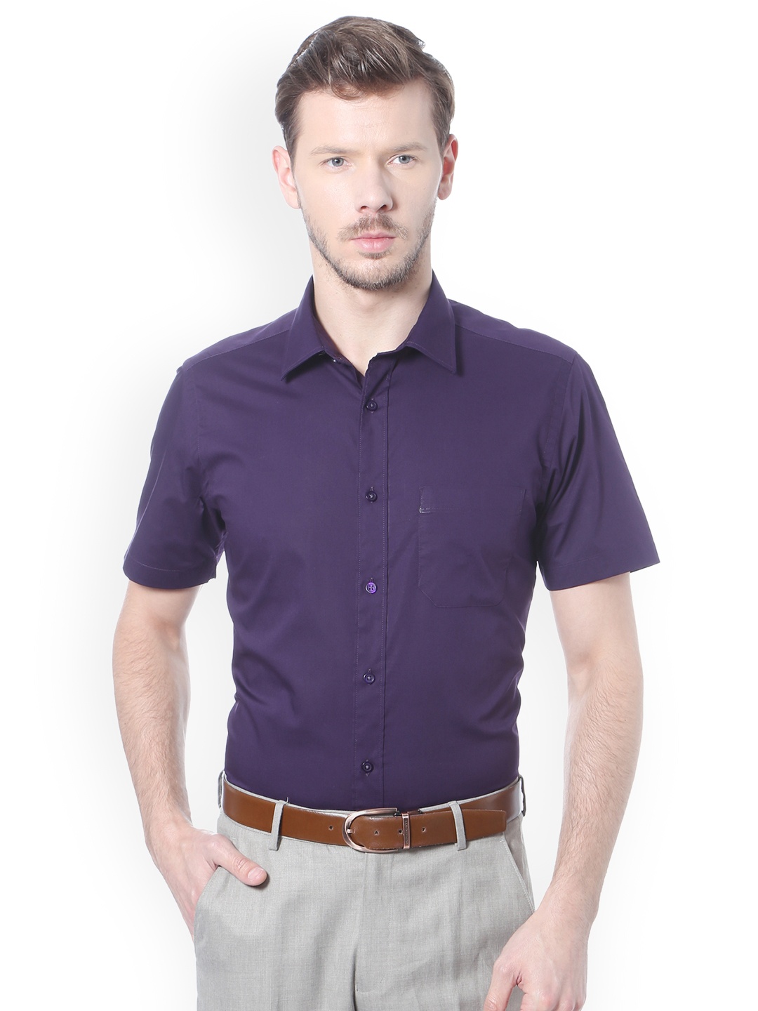 

Peter England Men Navy Blue Slim Fit Solid Formal Shirt
