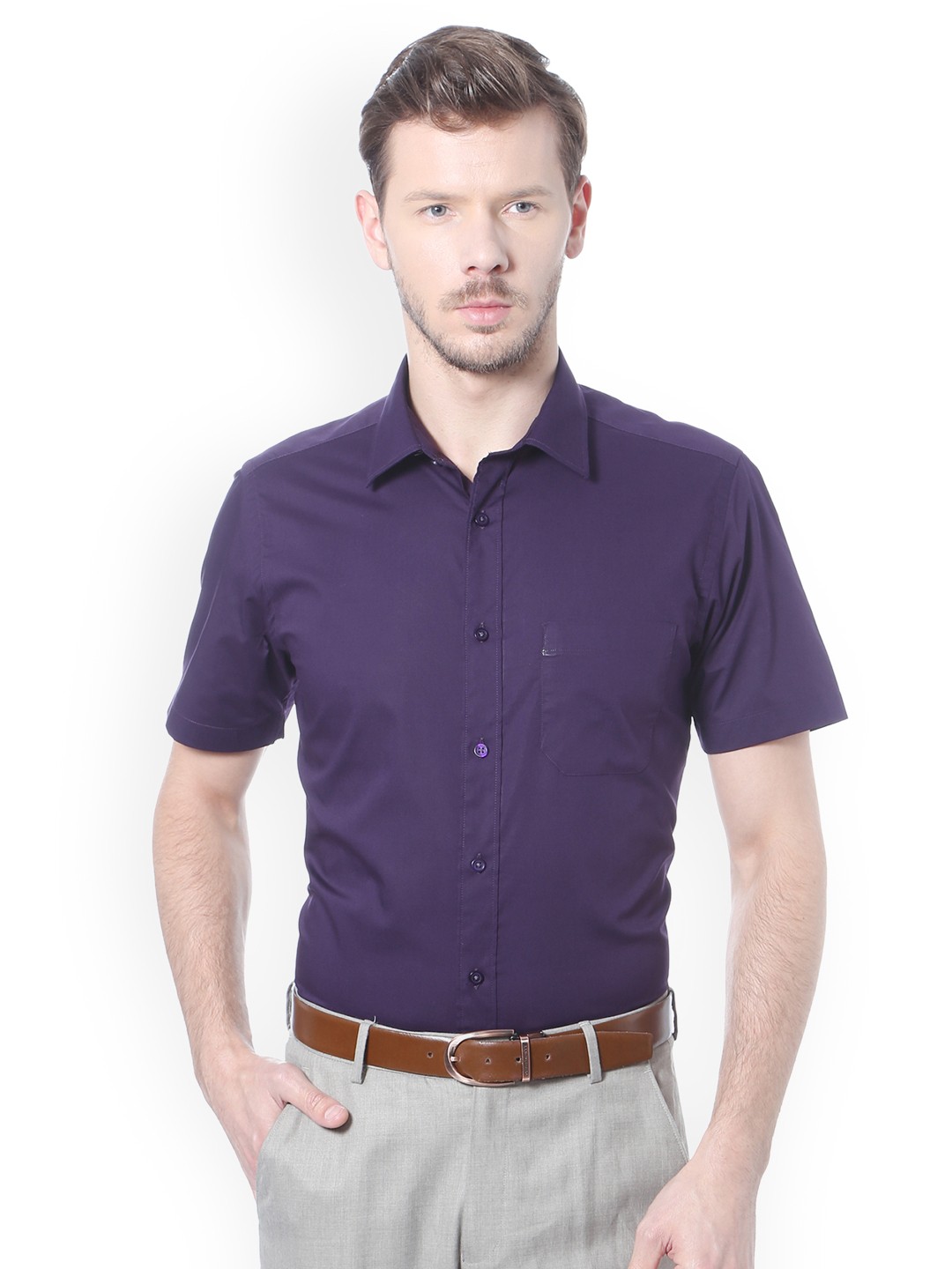 

Peter England Men Navy Blue Slim Fit Solid Formal Shirt