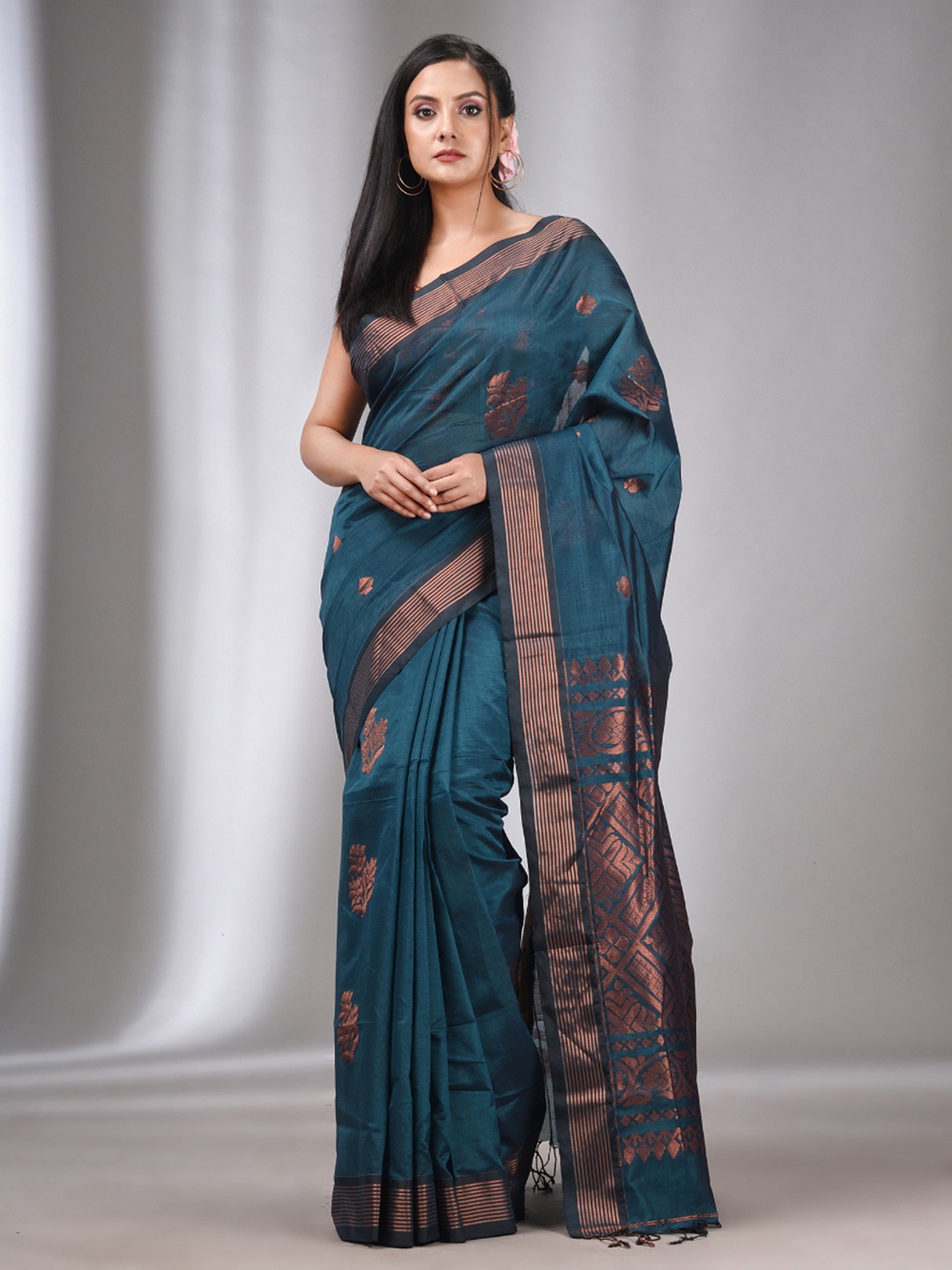 

Charukriti Ethnic Motifs Woven Design Zari Saree, Teal