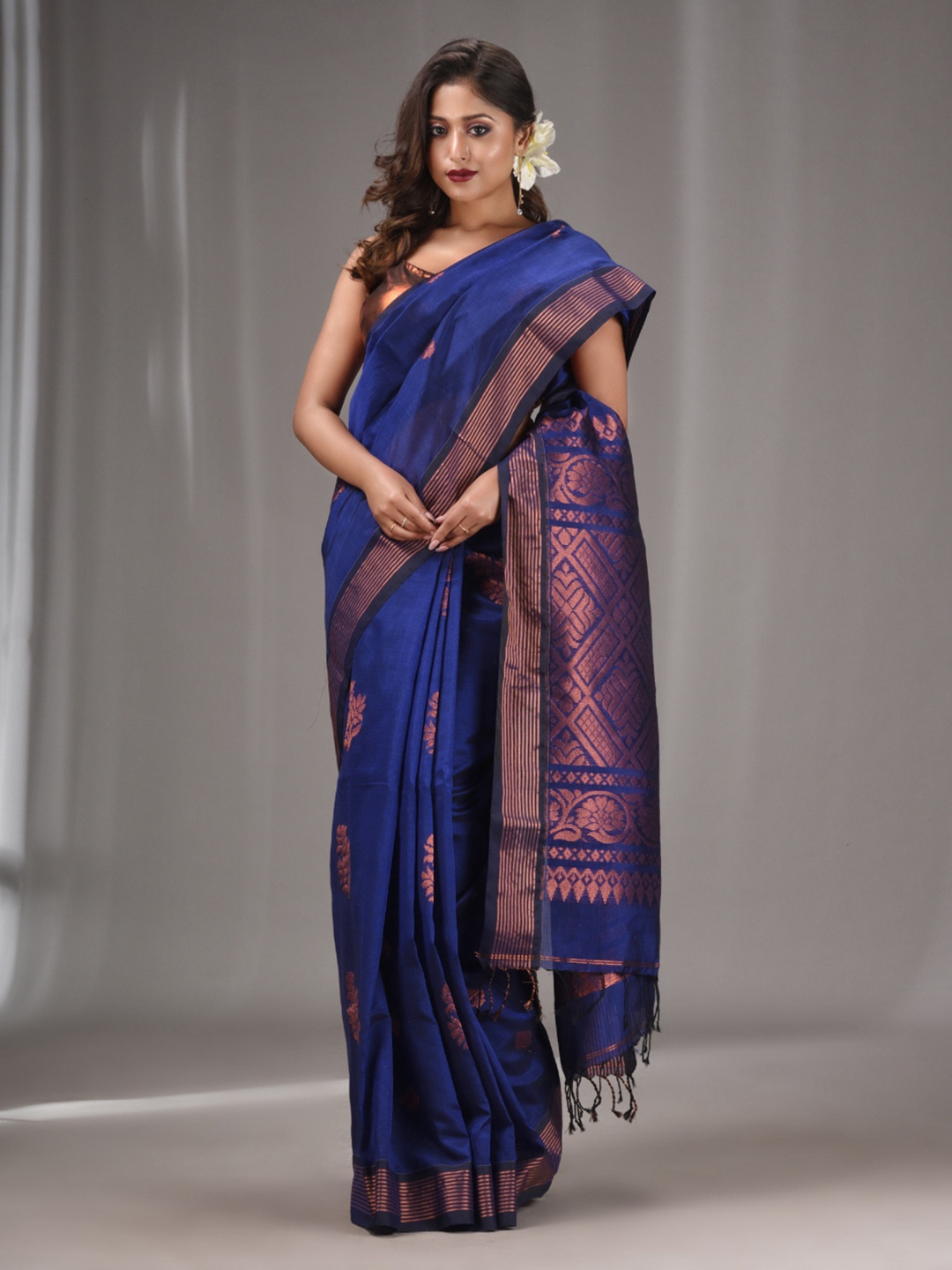 

Charukriti Ethnic Motifs Woven Design Zari Saree, Blue