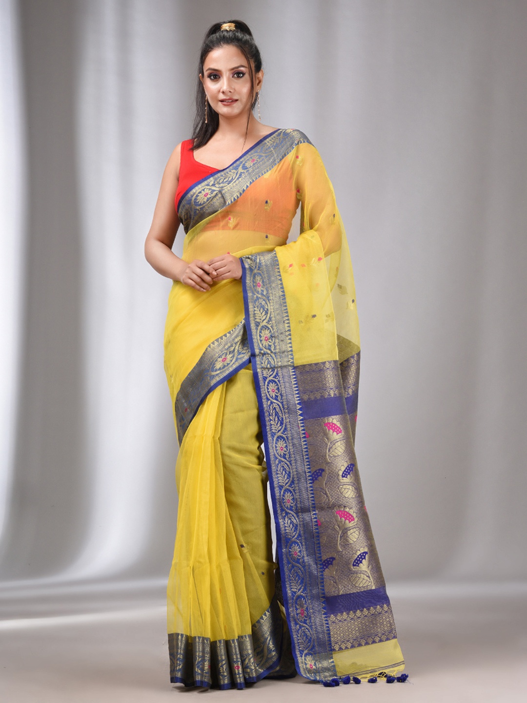 

Charukriti Ethnic Motifs Woven Design Zari Pure Silk Saree, Yellow