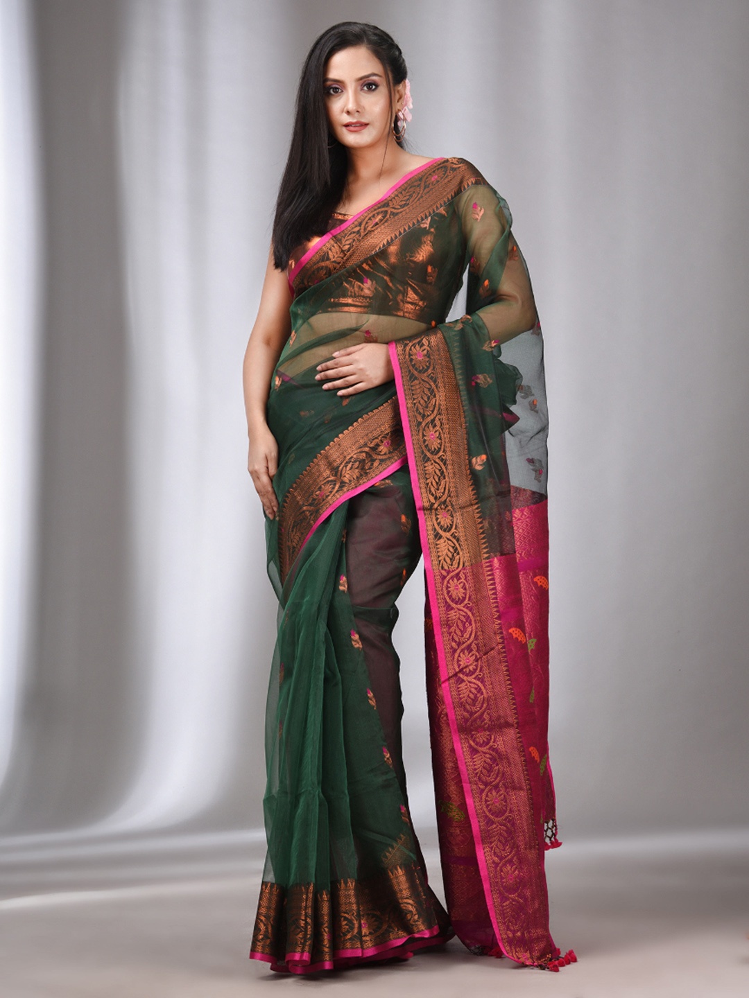 

Charukriti Woven Design Zari Pure Silk Saree, Green