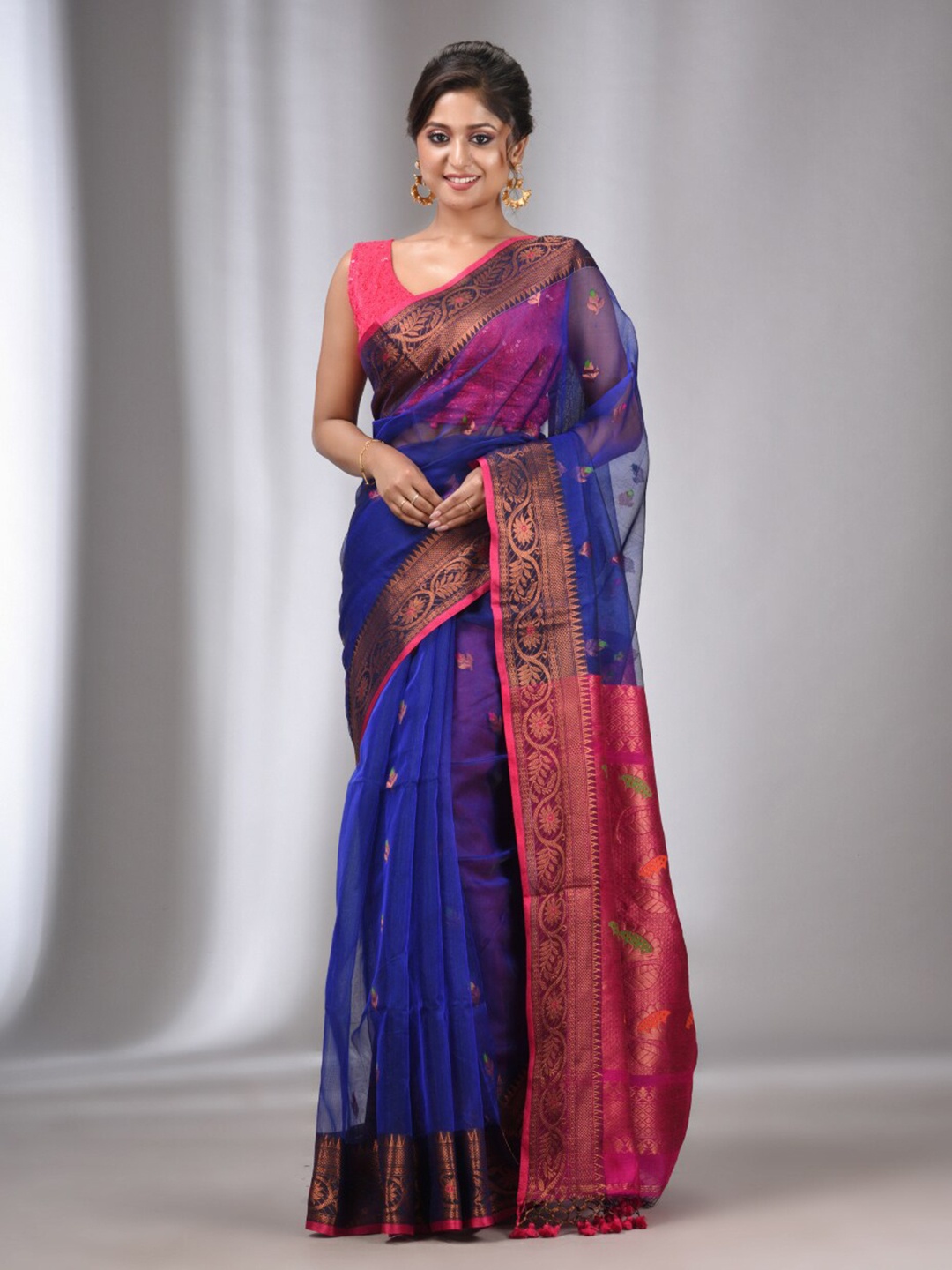 

Charukriti Ethnic Motifs Woven Design Zari Pure Silk Saree, Blue