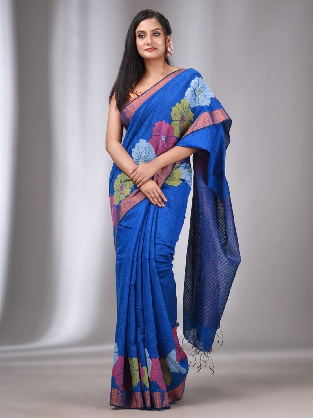 

Charukriti Floral Woven Design Zari Pure Silk Saree, Blue
