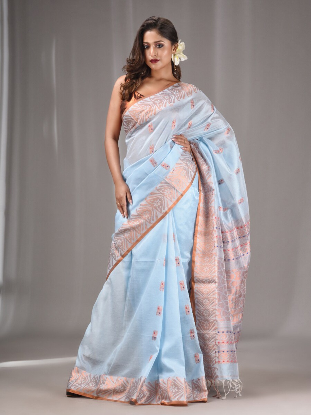 

Charukriti Ethnic Motifs Woven Design Zari Saree, Blue