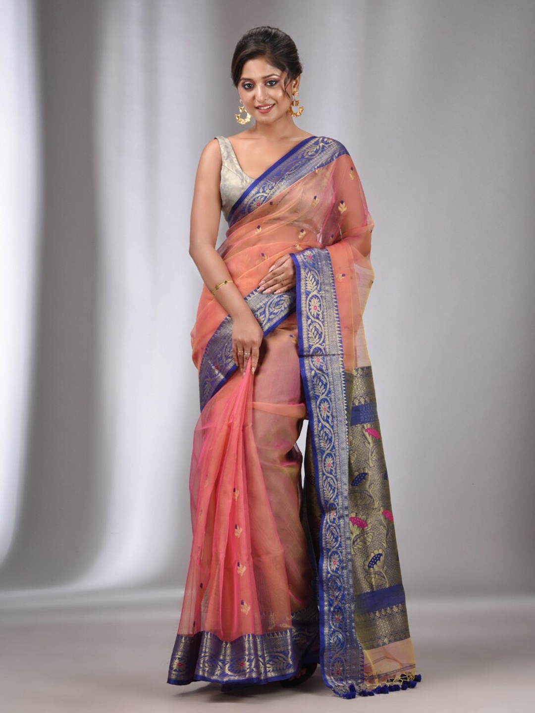 

Charukriti Ethnic Motifs Woven Design Zari Pure Silk Saree, Peach