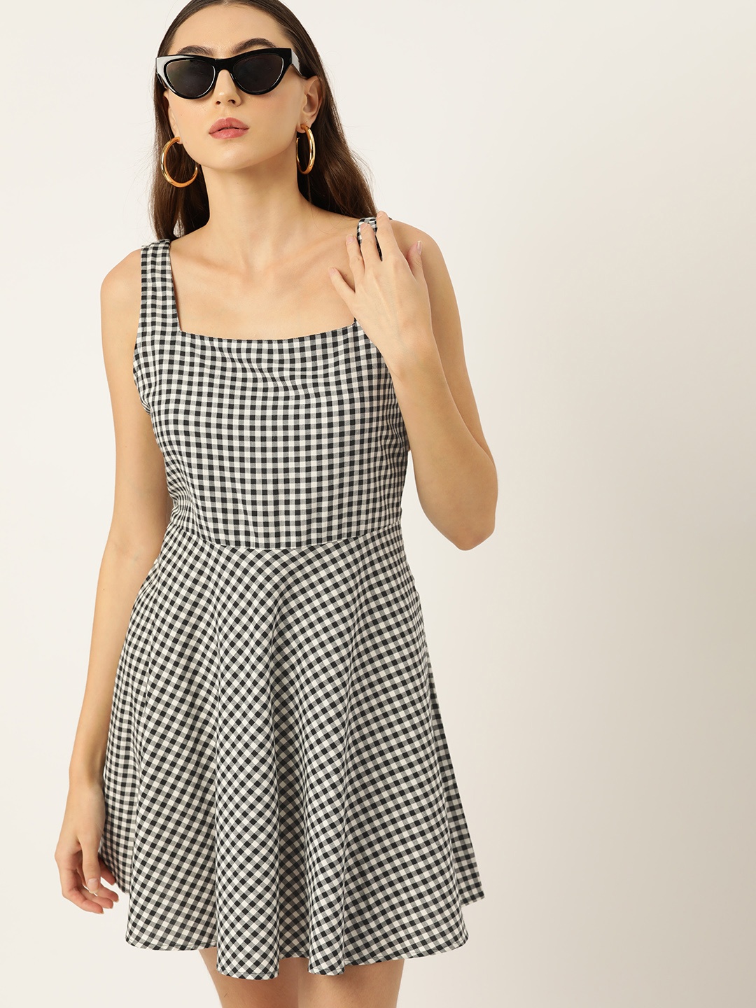 

DressBerry Checked A-Line Pure Cotton Mini Dress, White