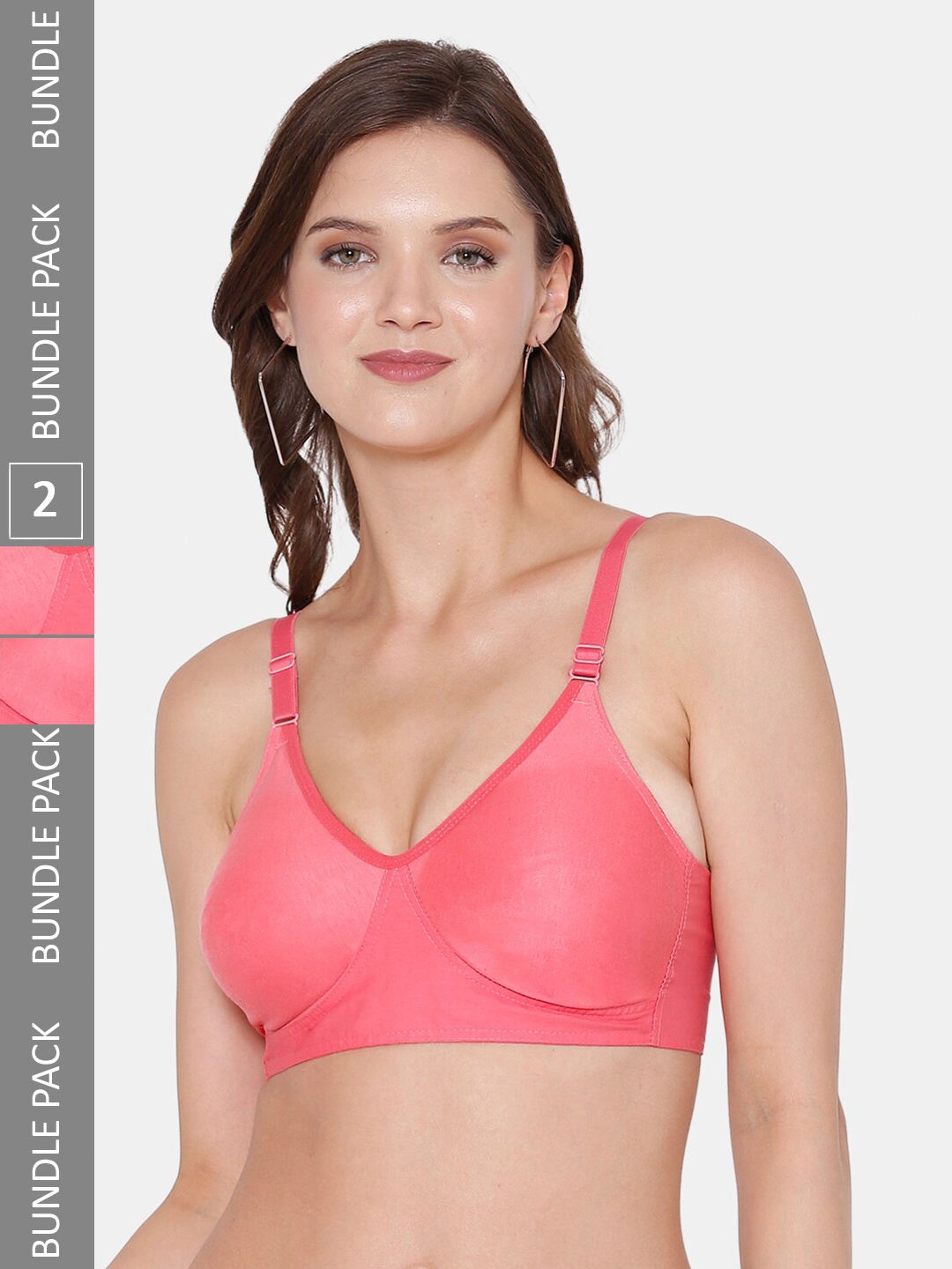 

Souminie Pack Of 2 Full Coverage All Day Comfort Super Support Cotton Everyday Bra, Coral