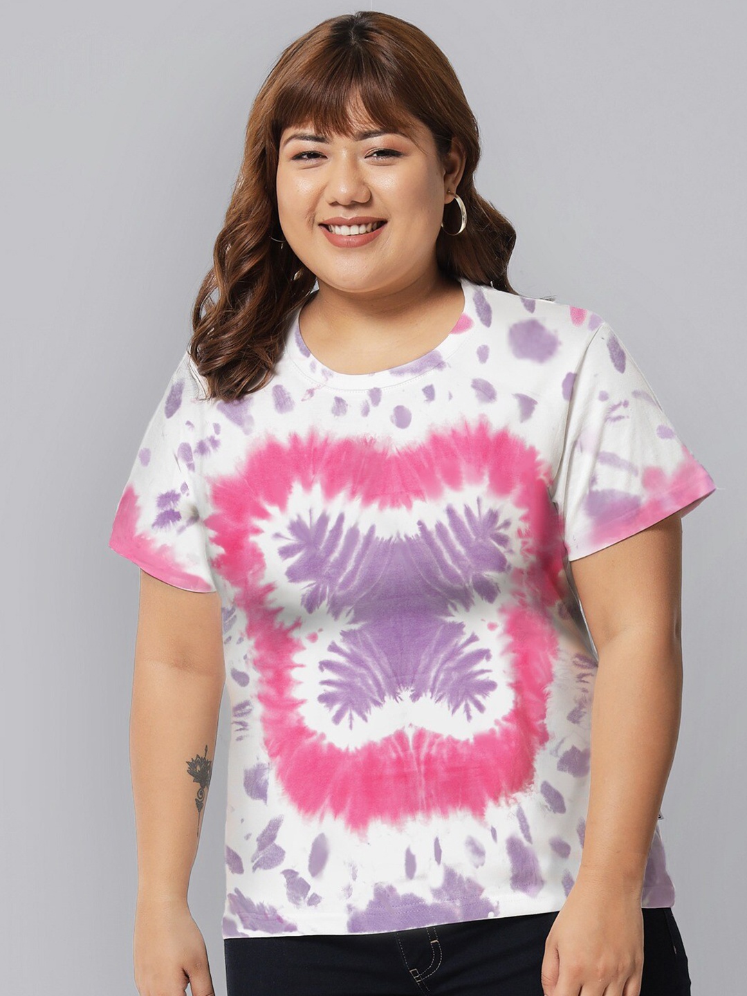 

BEYOUND SIZE - THE DRY STATE Plus Size Tie And Dye Printed Cotton T-shirt, Pink