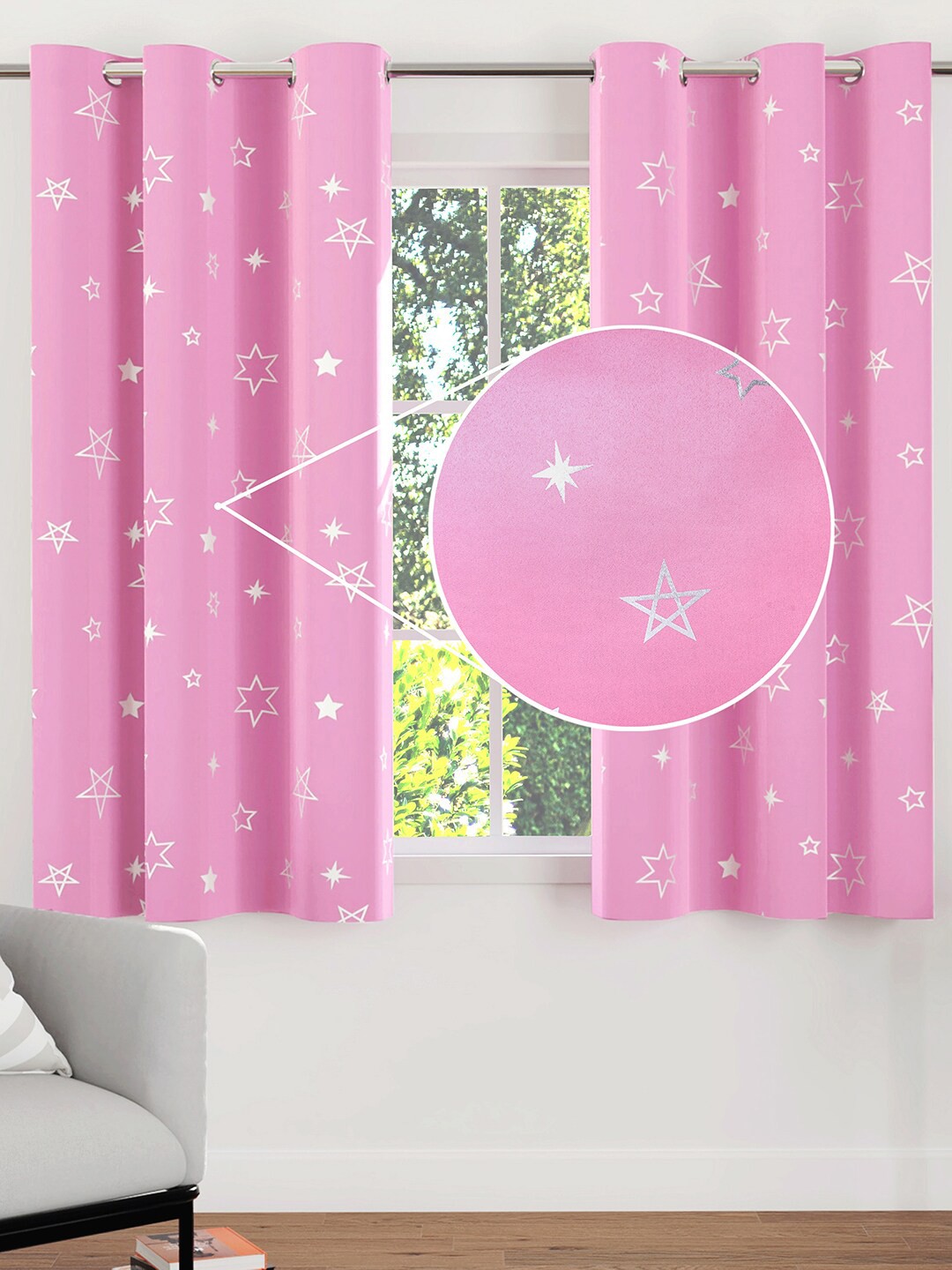 

The Better Home 2-Pcs Pink Star Printed Curtains