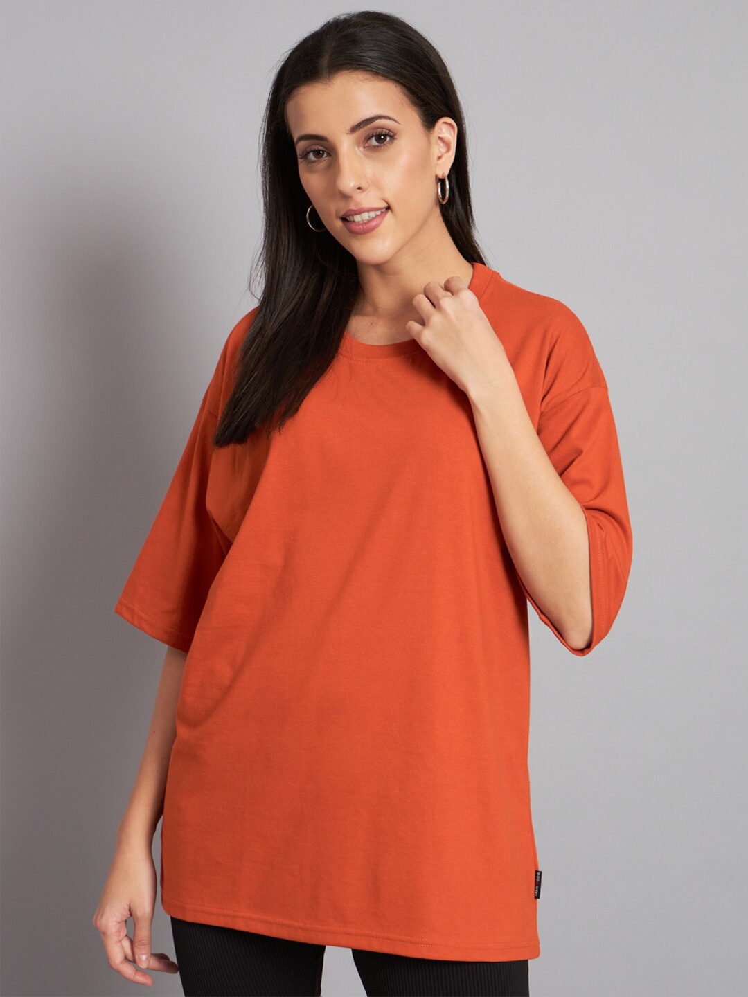 

Imsa Moda Cotton Drop-Shoulder Sleeves Oversized T-Shirt, Orange