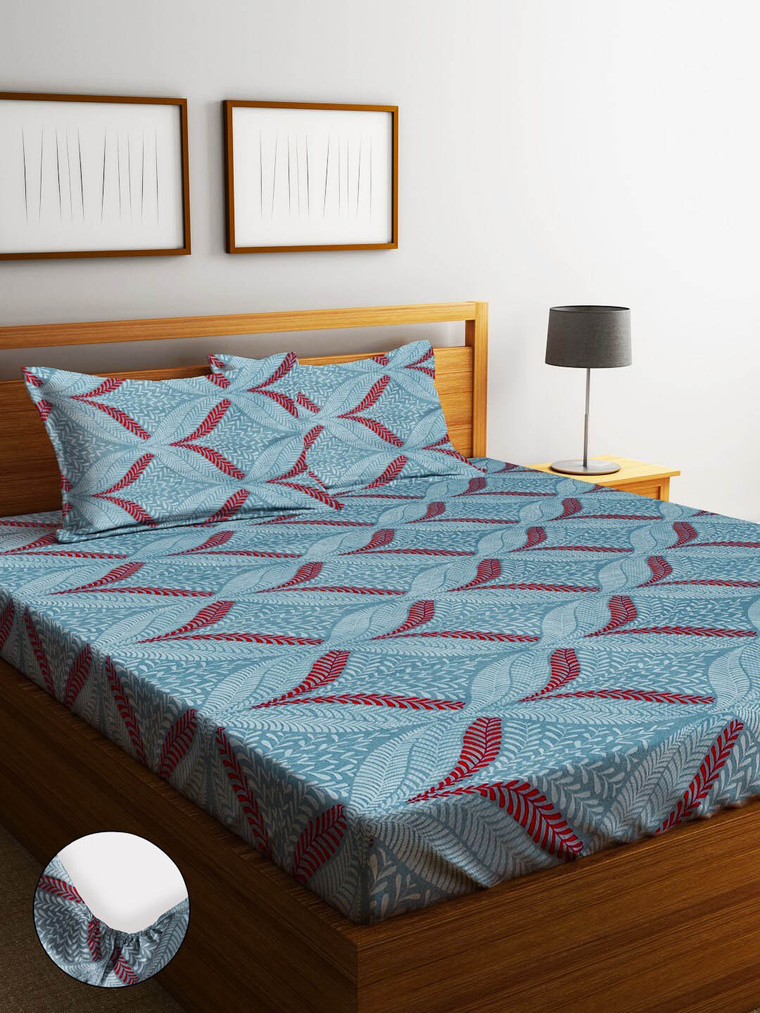 

Fashion String Blue & Red Floral 210 TC Cotton Queen Bedsheet with 2 Pillow Covers