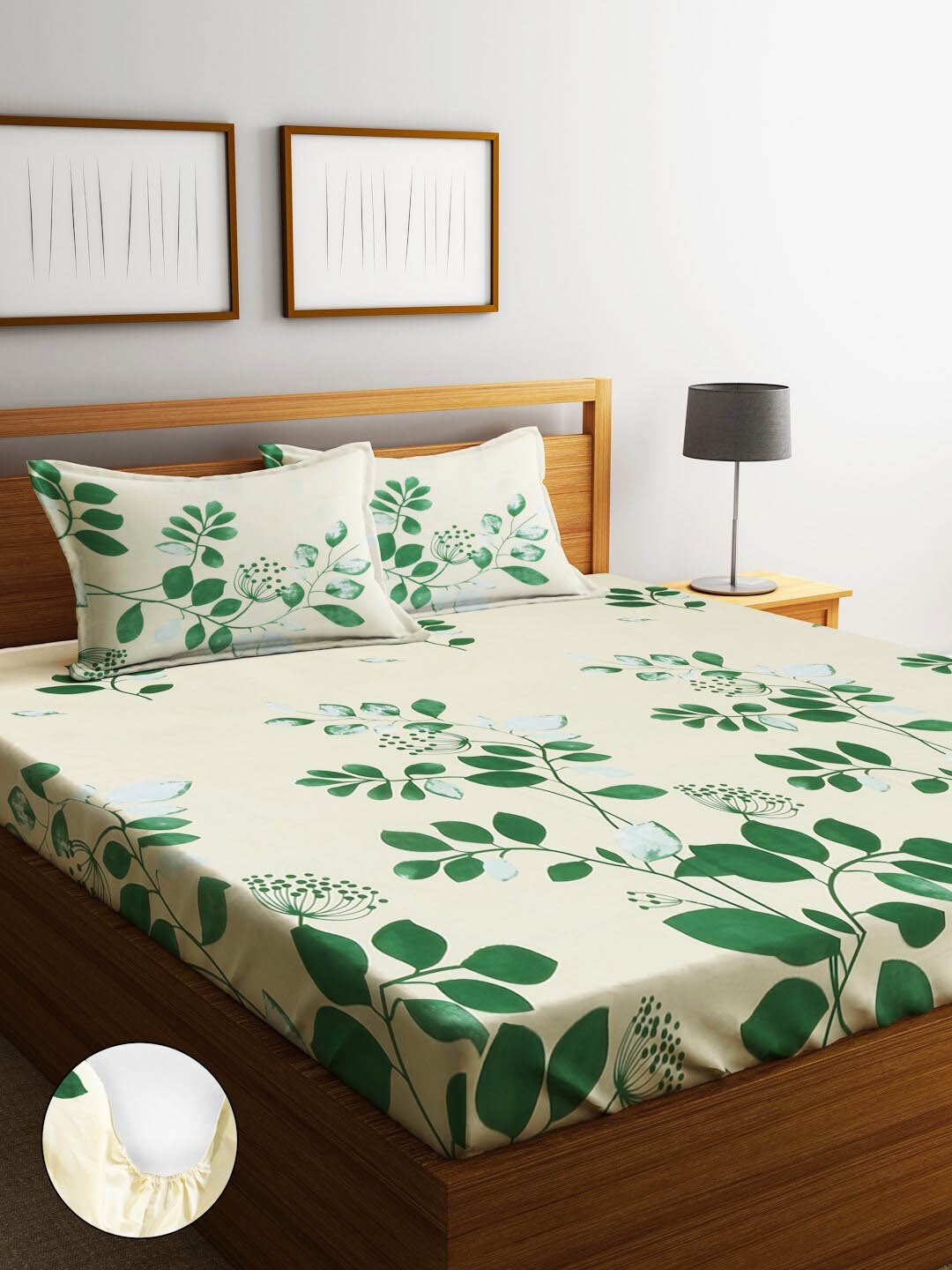 

Fashion String Green Floral 210 TC Cotton Queen Bedsheet with 2 Pillow Covers