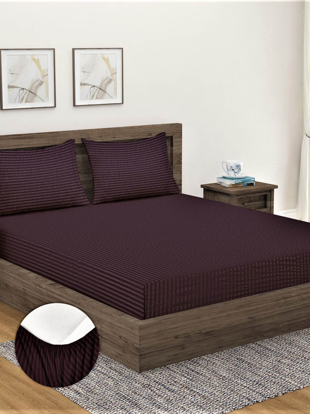 

Fashion String Brown Striped 300 TC Cotton Queen Bedsheet with 2 Pillow Covers