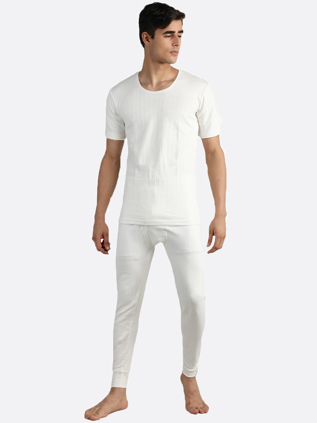 

NEVA Striped Round Neck Thermal Set, Off white