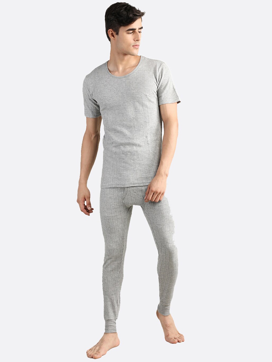 

NEVA Striped Cotton Thermal Set, Grey melange