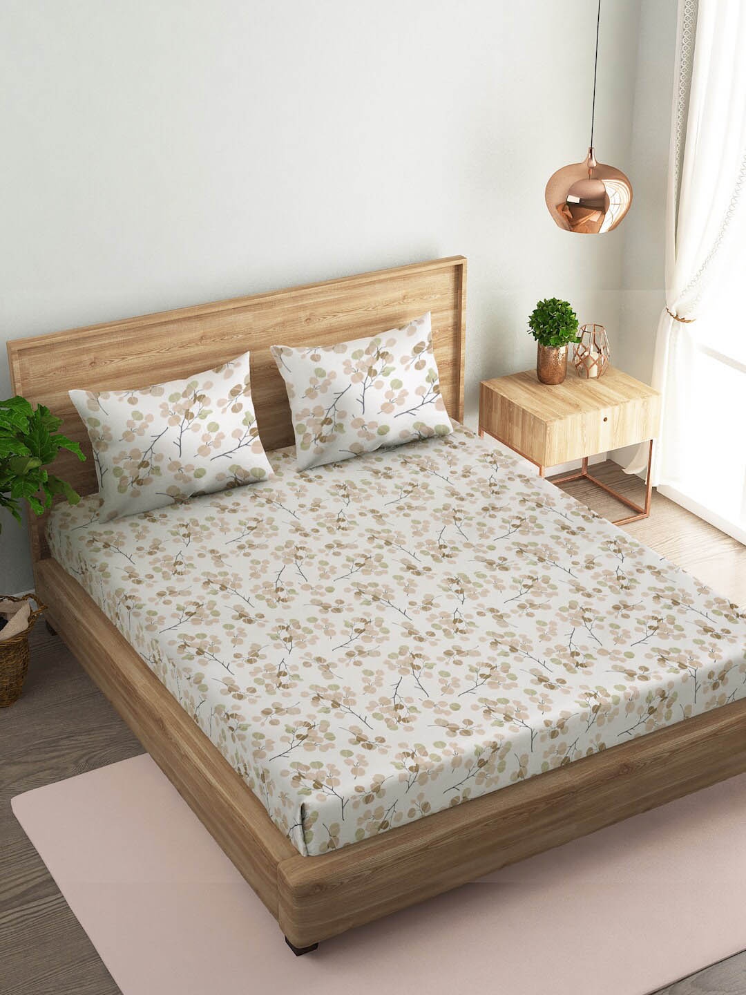 

Naksh White & Brown Floral Cotton 144 TC Single Bedsheet with 1 Pillow Cover