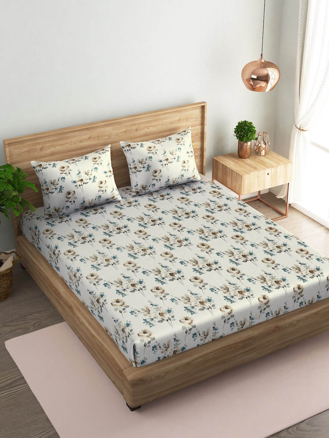 

Naksh Green & Brown Floral Cotton 186 TC Queen Bedsheet With 2 Pillow Covers