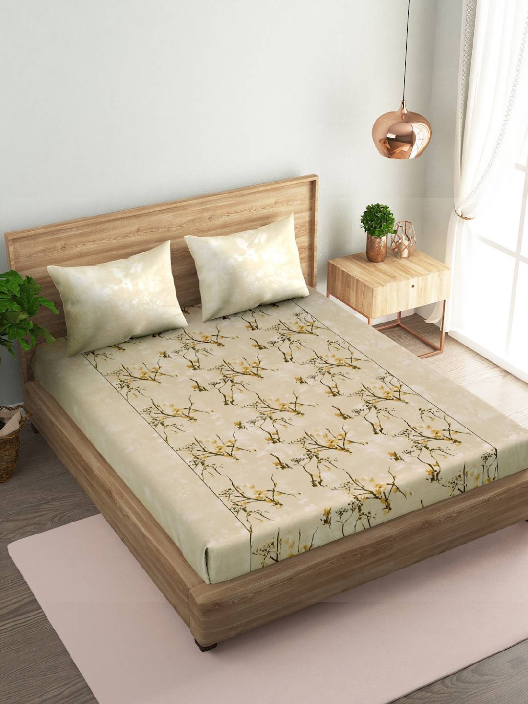 

Naksh Beige & Yellow Floral Cotton 186 TC Queen Bedsheet with 2 Pillow Covers