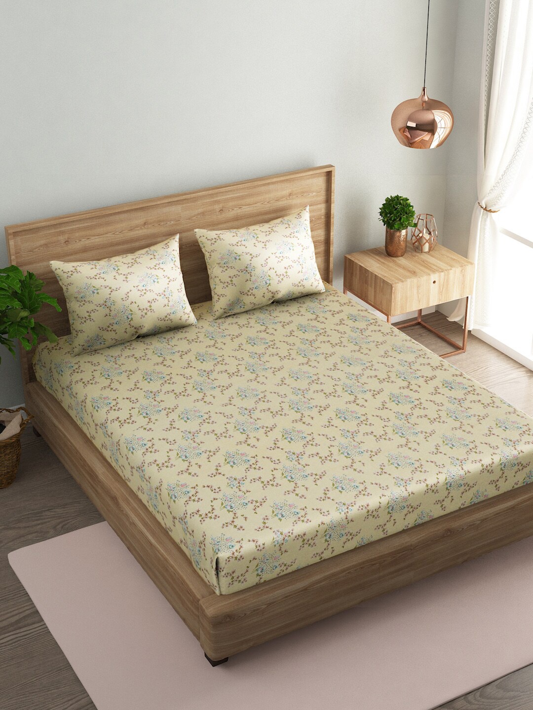 

Naksh Yellow Floral Cotton 186 TC Queen Bedsheet With 2 Pillow Covers
