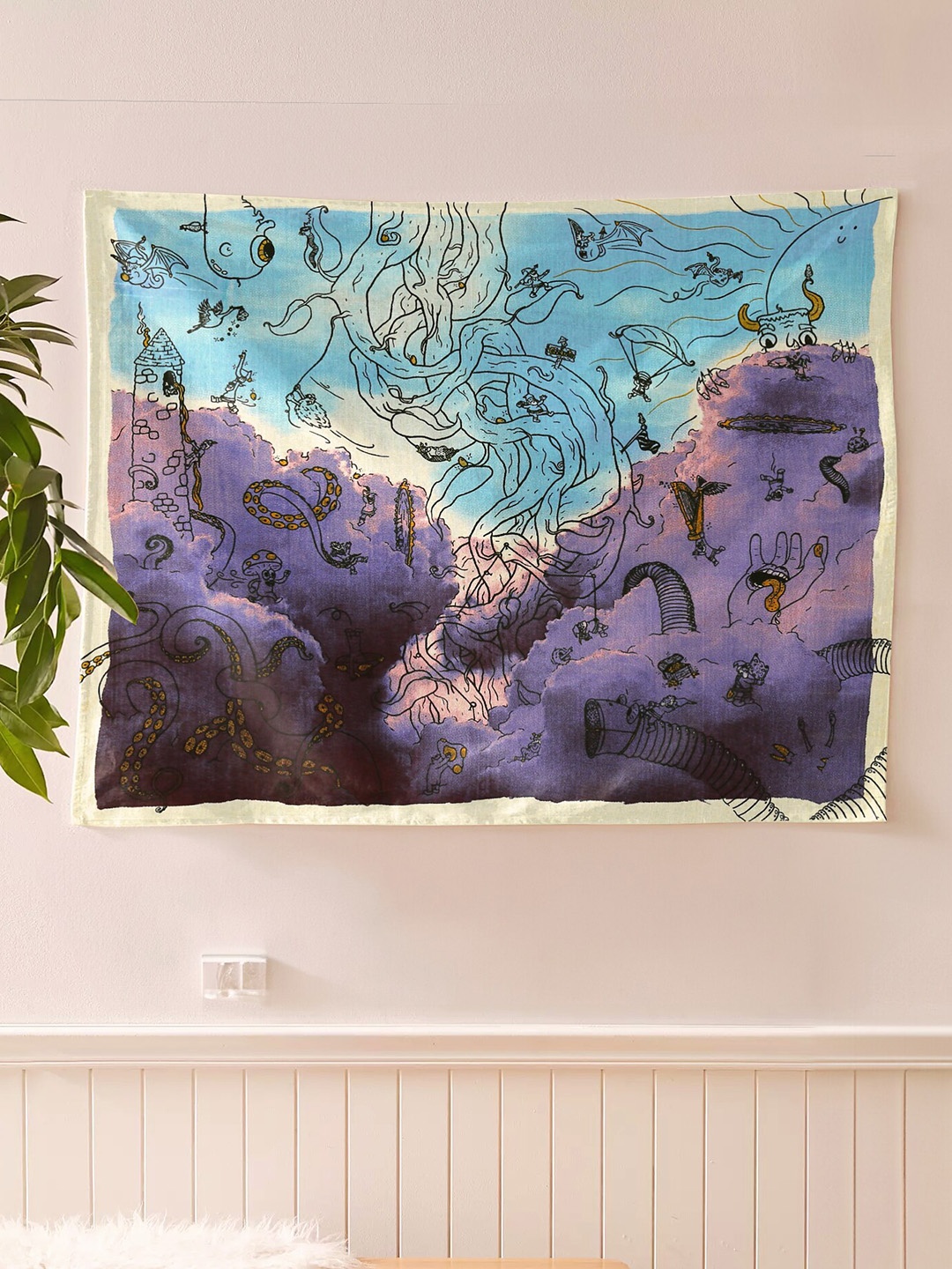 

SheetKart Blue & Purple Cloudy Doodles Cotton Wall Hanging Tapestry