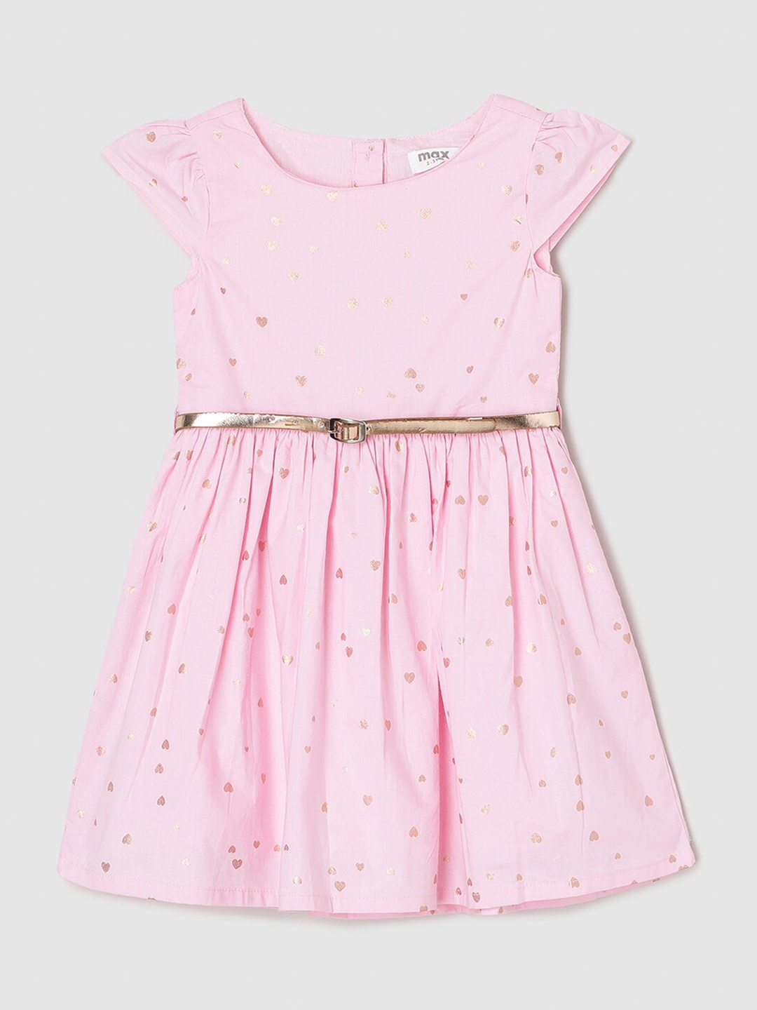

max Girls Conversational Printed Pure Cotton Fit & Flare Dress, Pink
