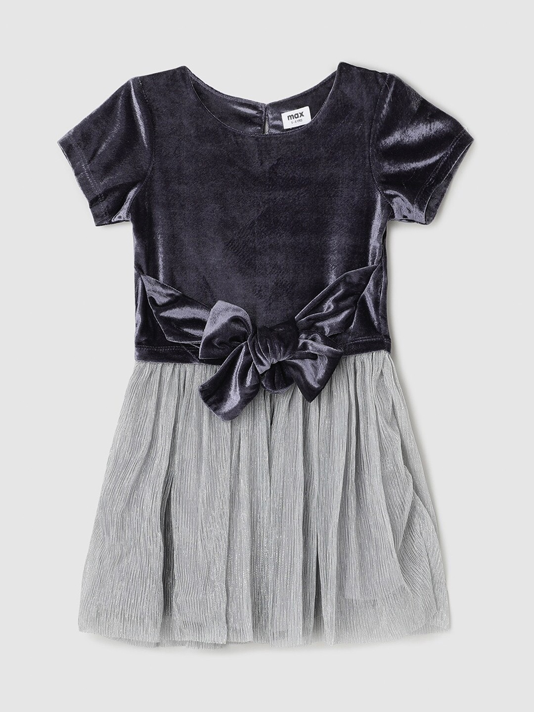 

max Girls Tie Up Fit & Flare Dress, Grey