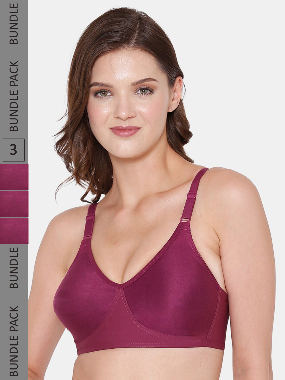 

Souminie Pack Of 3 Full Coverage All Day Comfort Super Support Cotton Everyday Bra, Magenta