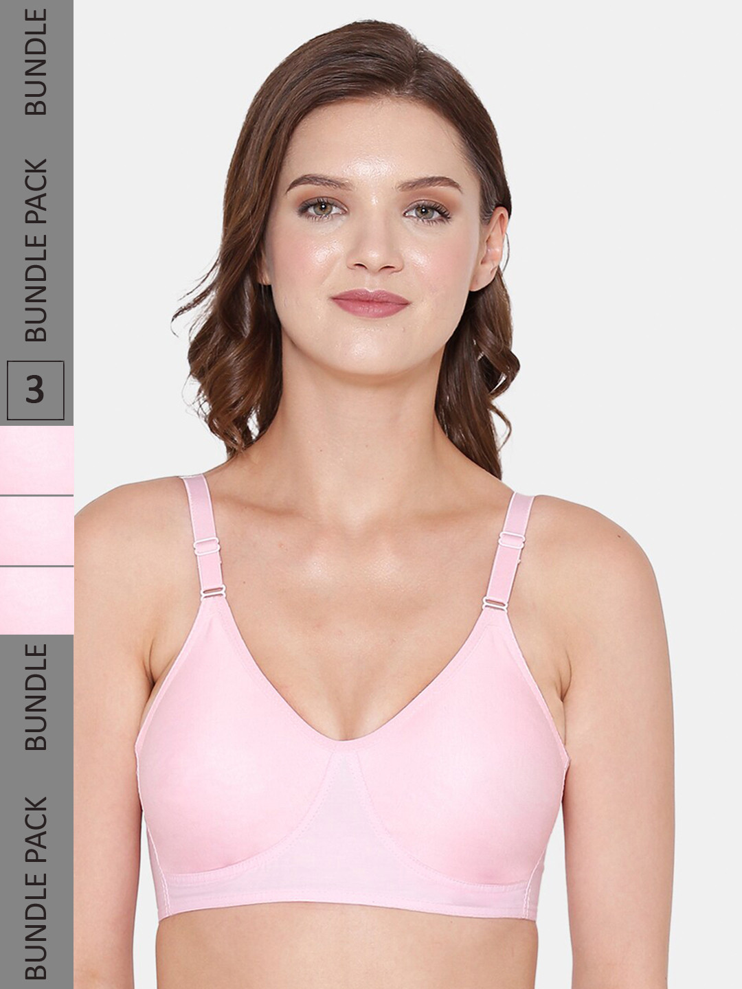 

Souminie Pack Of 3 Full Coverage All Day Comfort Super Support Cotton Everyday Bra, Pink