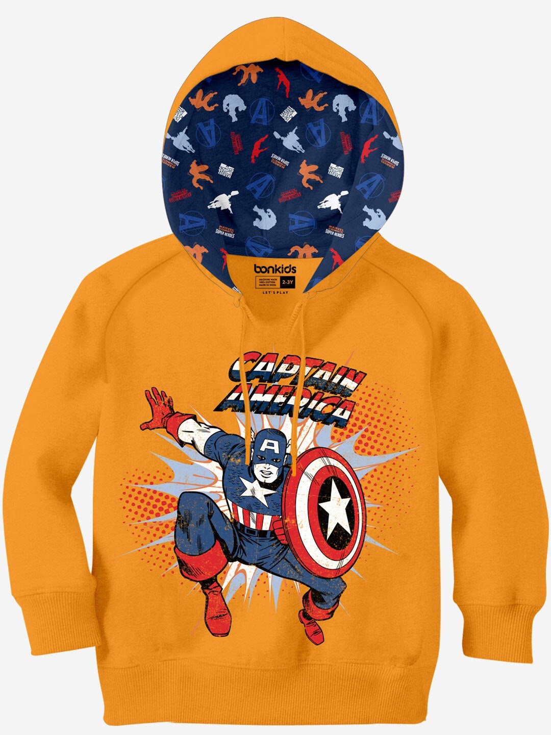 

BONKIDS Boys Captain America Printed Hooded Cotton Sweatshirt, Orange