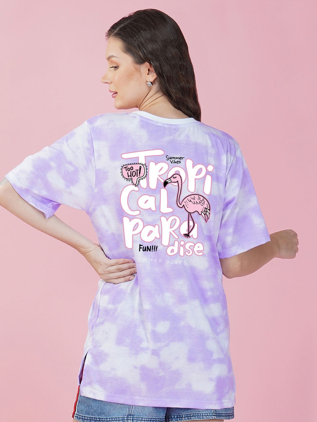 

NUSYL Tie and Dyed Drop Shoulder Sleeves Oversized T-shirt, Purple