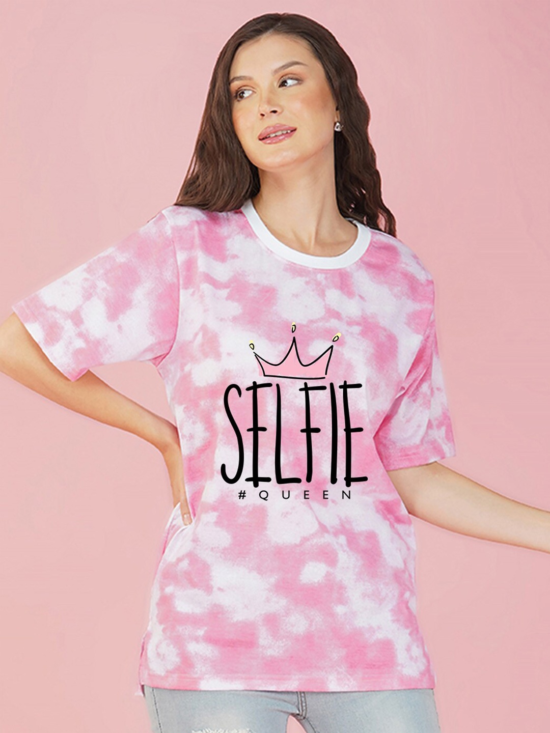 

NUSYL Typography Printed Oversized T-shirt, Pink