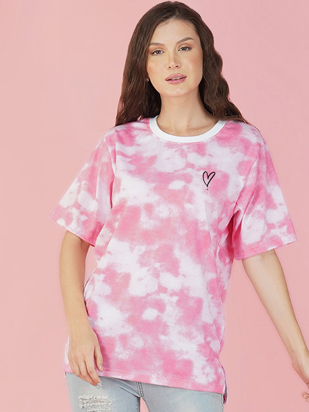

NUSYL Tie & Dye Drop Shoulder Sleeves Boxy T-Shirt, Pink