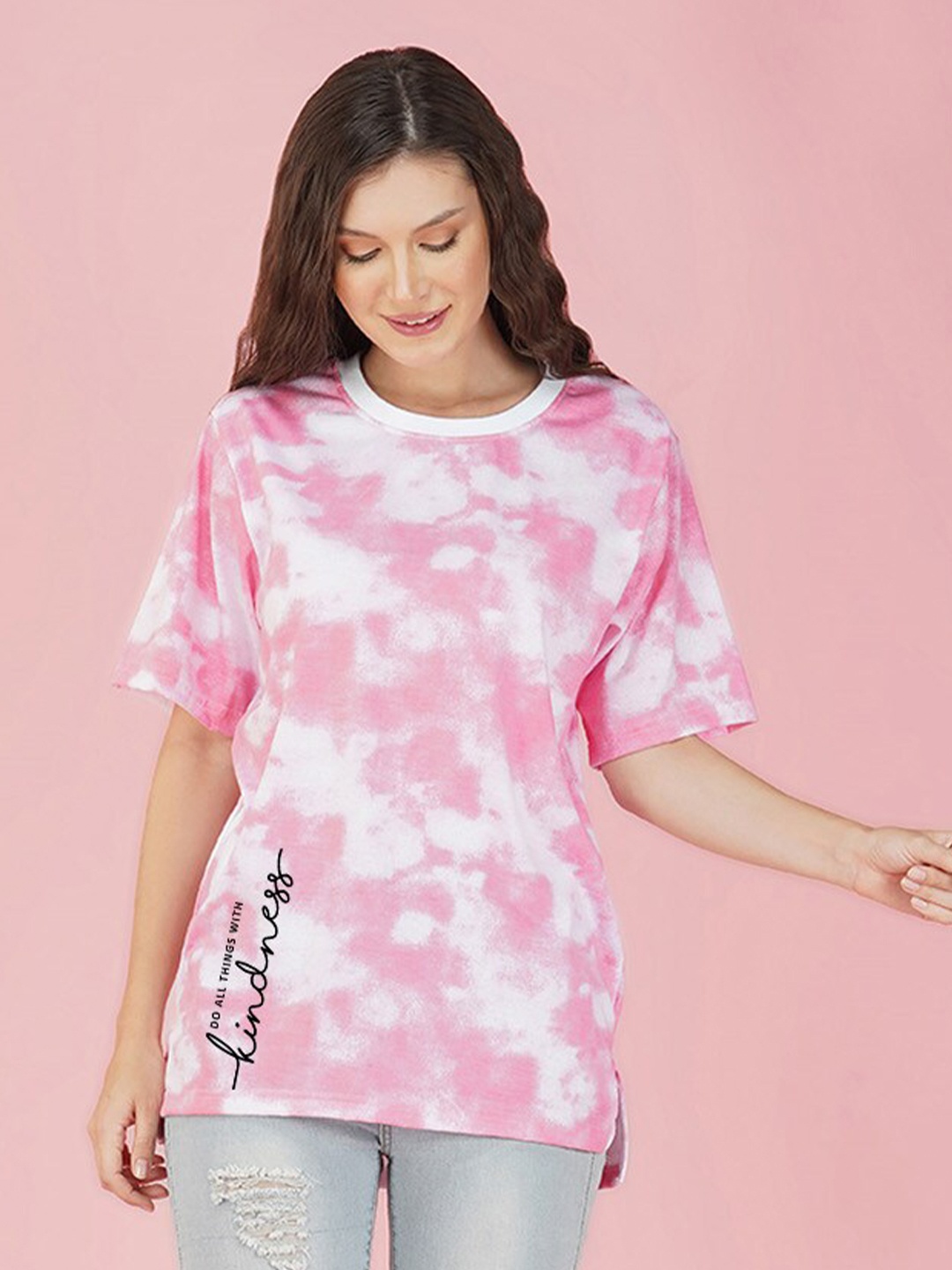 

NUSYL Women Tie & Dyed Boxy T-shirt, Pink