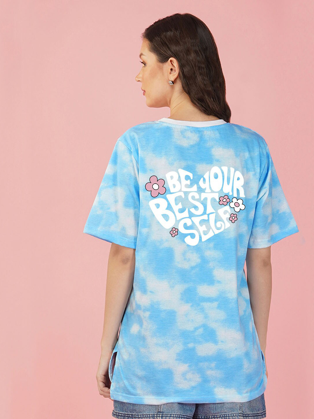 

NUSYL Boxy Tie & Dye Dyed Round Neck Cotton T-shirt, Blue