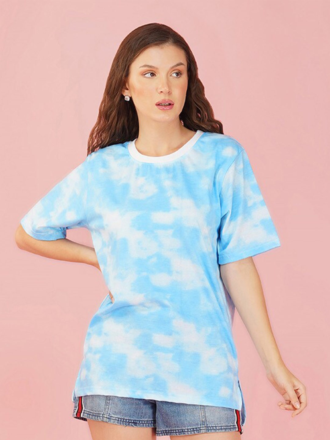 

NUSYL Women Tie & Dyed Boxy T-shirt, Blue