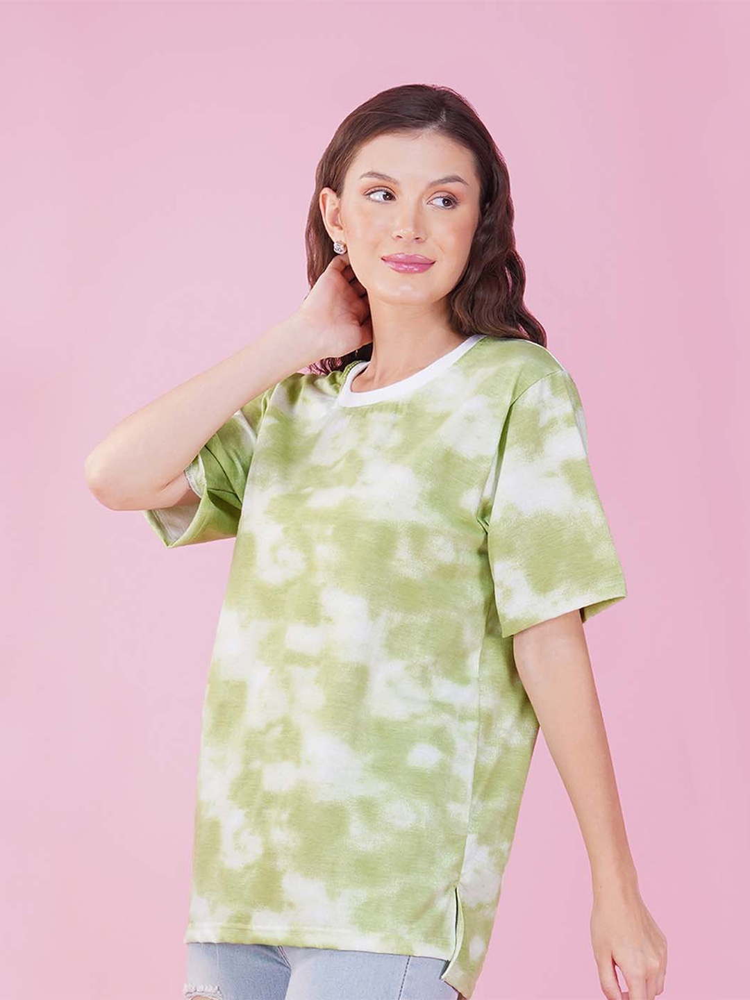 

NUSYL Tie & Dye Dyed Drop-Shoulder Sleeves Boxy T-shirt, Green