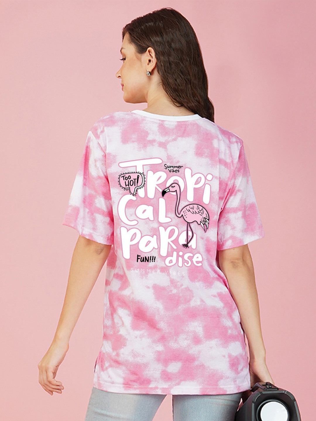 

NUSYL Boxy Tie & Dye Dyed Round Neck Cotton T-shirt, Pink