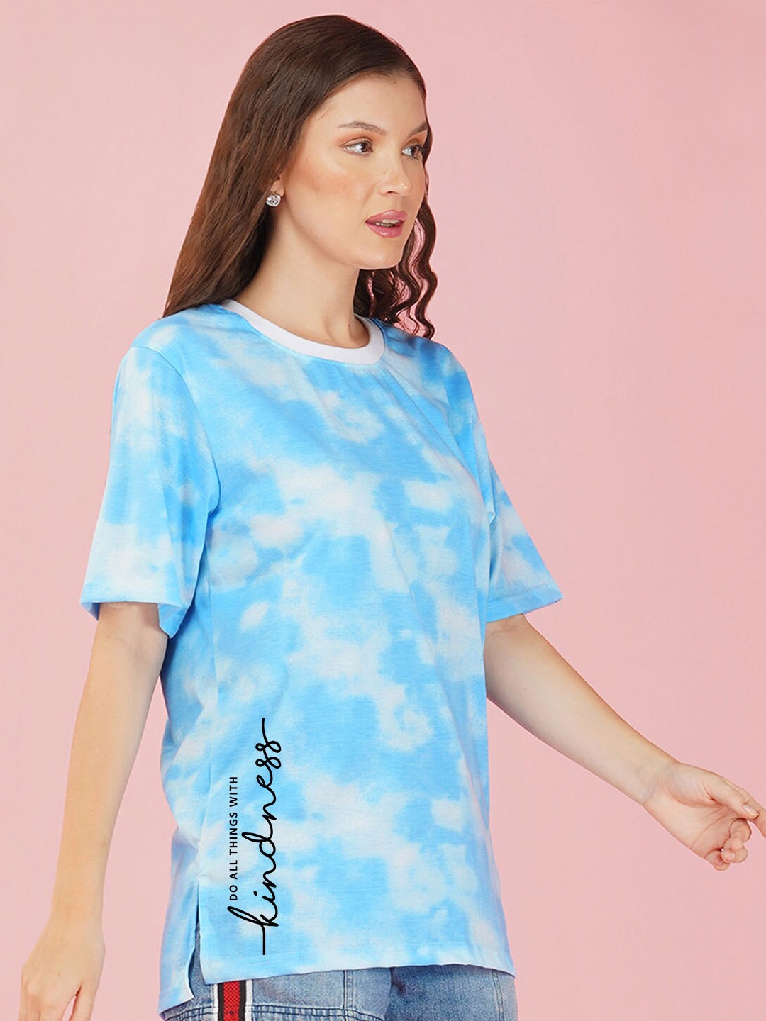 

NUSYL Tie and Dyed Drop Shoulder Sleeves Oversized T-shirt, Blue