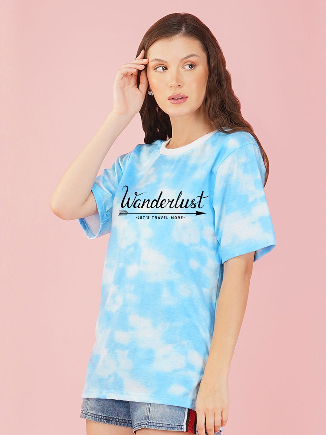 

NUSYL Tie and Dyed Drop Shoulder Sleeves Oversized T-shirt, Blue