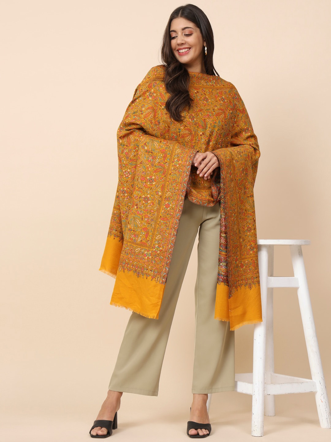 

Pashmoda Women Kaani Woven Design Shawl, Mustard